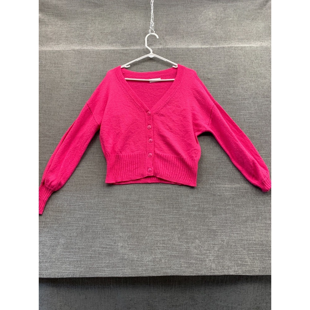 Sonoma Cropped Cardigan Sweater Womens PS Pink Knit Long Sleeve Button Front